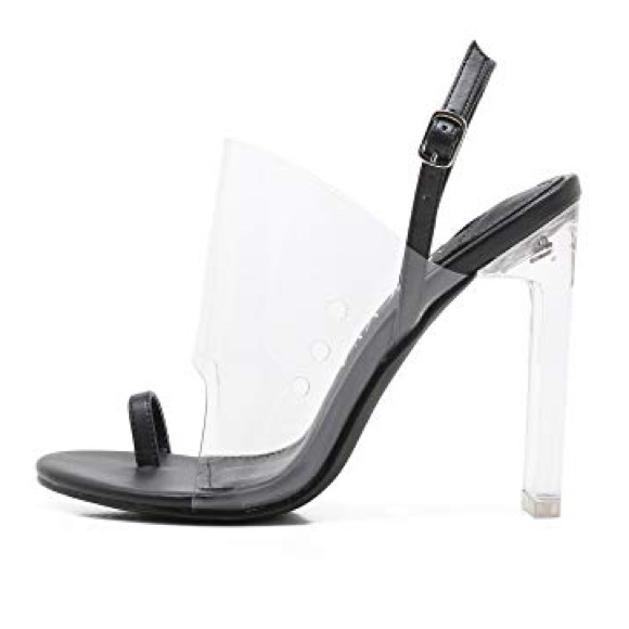 NEW MACKIN J Lucite Clear Chunky High Heel Sandals - Picture 2 of 10
